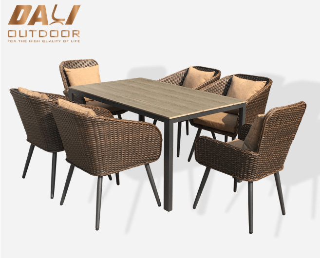 High End 7 ADET Veranda Açık Masa Ve Sandalye Seti Yemek Odası Için Bahçe Rattan Mobilya