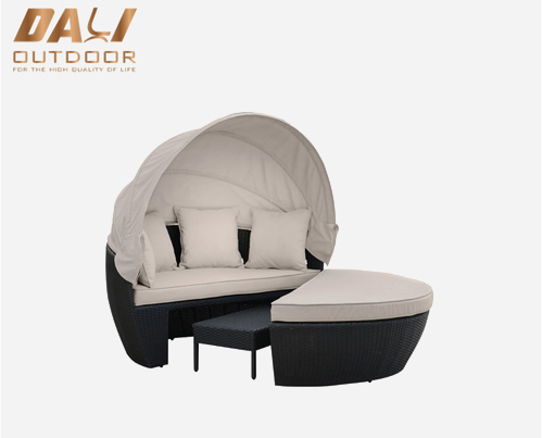 Dış Mekan Daybed 2'si 1 Arada Poli Rattan Gölgelikli Şezlong